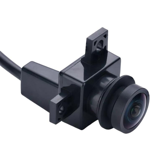 Black rearview auxiliary camera unit with circular lens and mounting bracket