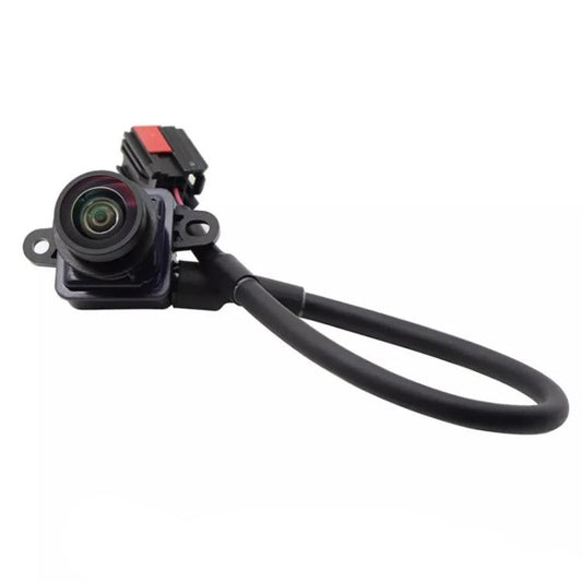 Rear camera assembly with black cable and mounted lens under dark plastic cover