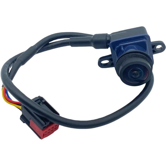 Rearview backup camera module with blue lens and attached wiring harness