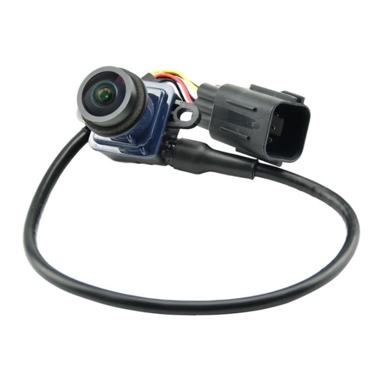 Rearview backup camera with blue mount plate and multi-wire connector harness