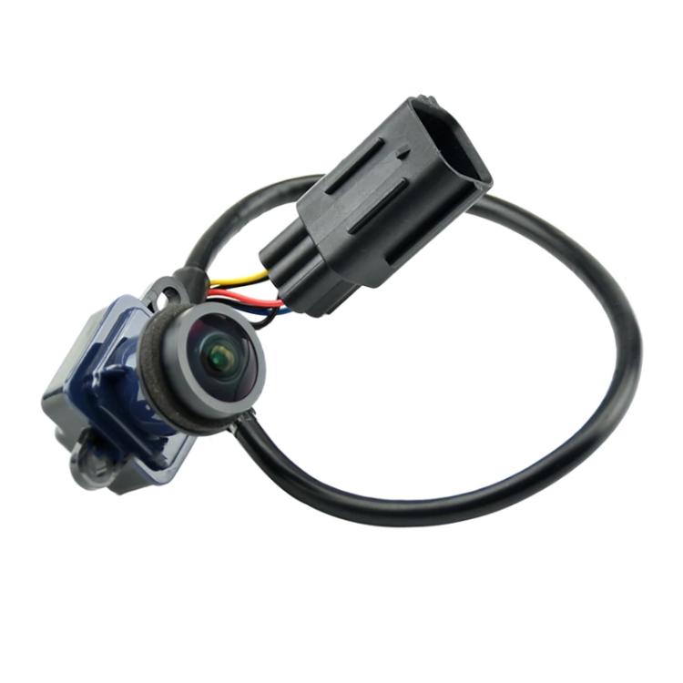 Rearview backup camera module with mounting bracket and plug-in wiring connector
