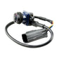 Rearview backup camera with lens housing and black electrical connector plug