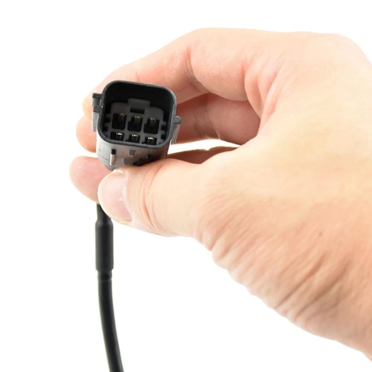 Rearview backup camera wiring plug with multiple pin connector, close-up