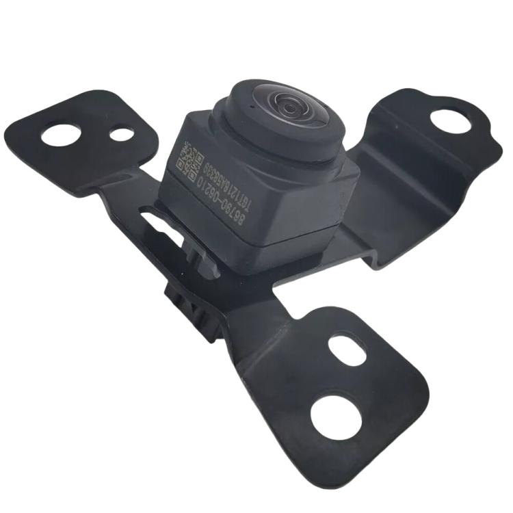 Black rearview camera module with side mounting tabs and bracket plate