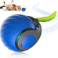 Blue smart self-rolling cat toy ball with green tentacle and black base, USB rechargeable.