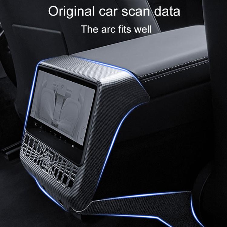 Rear air vent protection frame with carbon-fiber pattern around air outlet, close-up