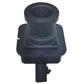 Rearview assist camera module in black plastic housing, front lens visible
