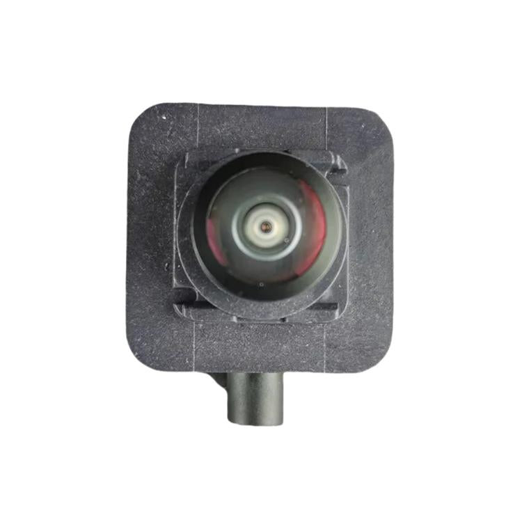 Reversing rearview camera module showing round lens with red ring detail