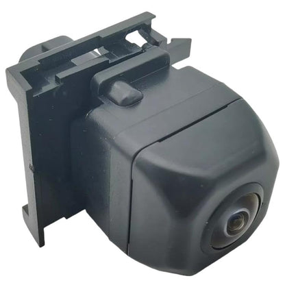 Rear view camera module with black housing and circular lens