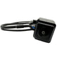 Rear view camera with wiring leads and square black housing, visible circular lens