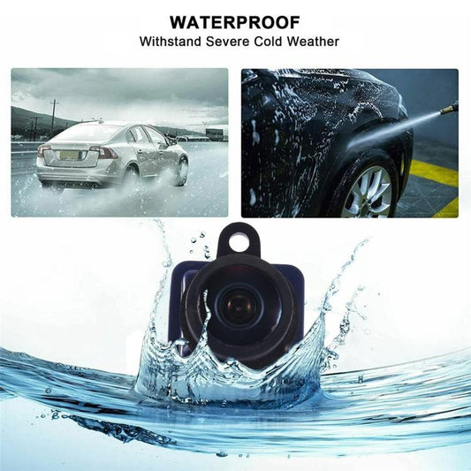 Rearview camera lens with water splash over the camera housing