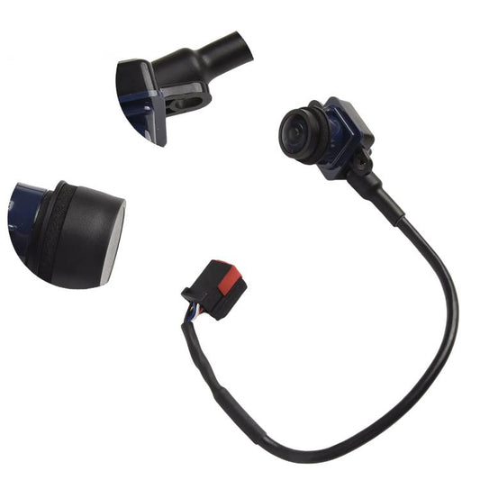 Car rear view reversing camera with black housing, mounting bracket, and wiring harness