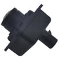 Rear-view reverse assist camera module with dark plastic body and side tabs