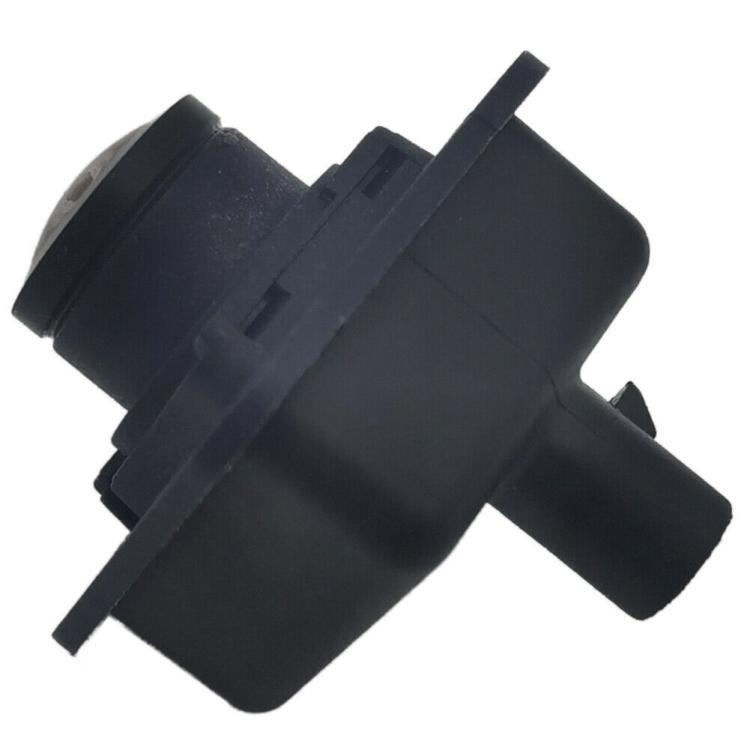 Rear-view reverse assist camera module with dark plastic body and side tabs
