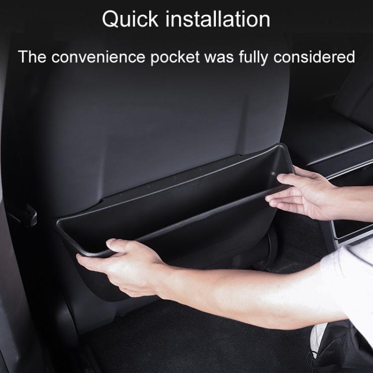 Car seat rear wet/dry storage box on back seat, hands showing quick fit and alignment