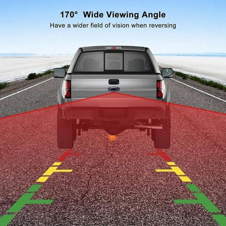Rear view camera display with parking guide lines on a car
