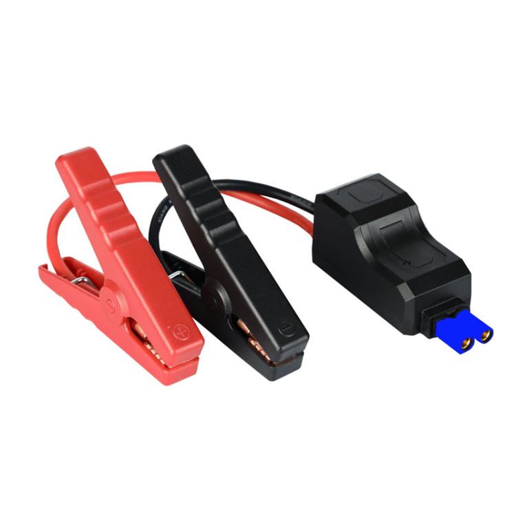 Red and black crocodile clamps with black connector housing and cable