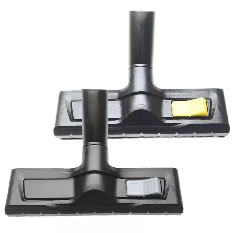 Floor cleaning brush attachment with yellow push-button and central nozzle