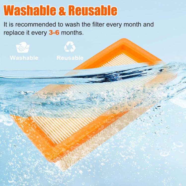 Orange and yellow vacuum cartridge filter with pleated paper media, shown rinsing