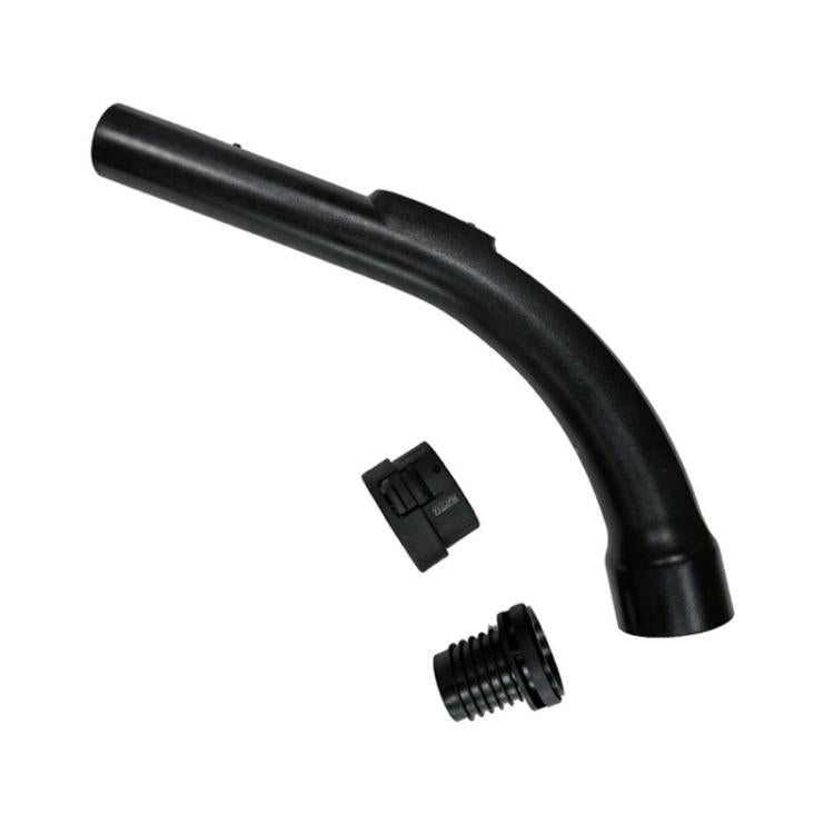 Curved vacuum cleaner handle with connector and screw nut pieces, black plastic