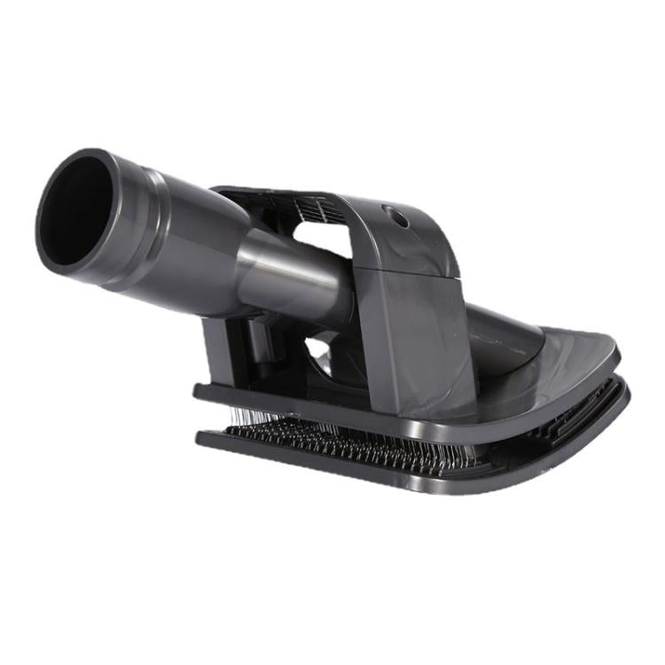 Vacuum pet hair brush attachment with wide base and front bristle bar, dark gray