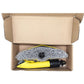 Cleaning brush kit with gray bristle head and yellow handle inside open box