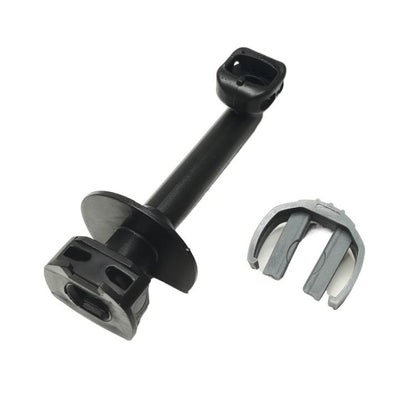 Black plastic pressure washer hose connector fitting with gray locking ring insert