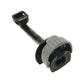 Black hose connector fitting with gray latch collar and square outlet