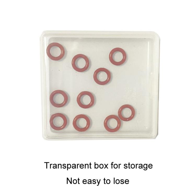 Red O-ring sealing rubber rings in clear storage box, 10pcs
