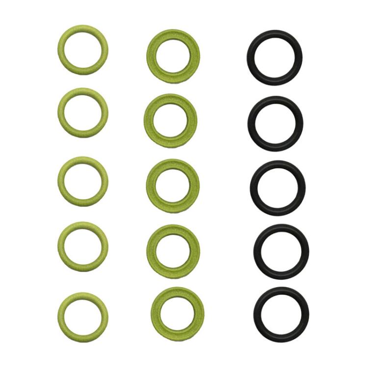 Sealing ring set with 15 O-rings in light green and black