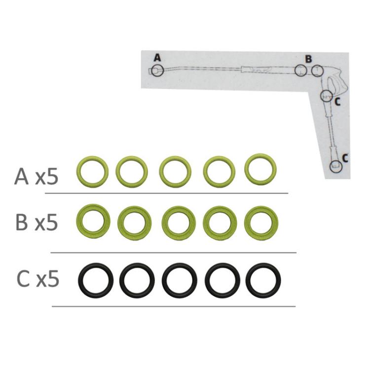 Sealing ring set: A x5, B x5, C x5 O-rings in green and black