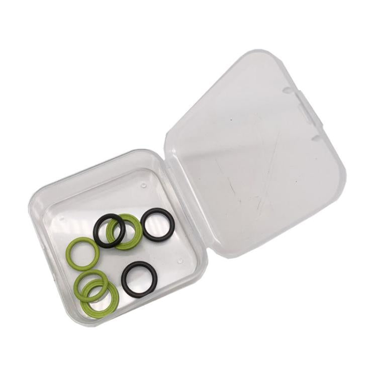 Sealing ring set in clear case, mixed green and black O-rings