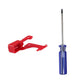 Vacuum cleaner main switch repair red bracket with long blue-handled screwdriver tool
