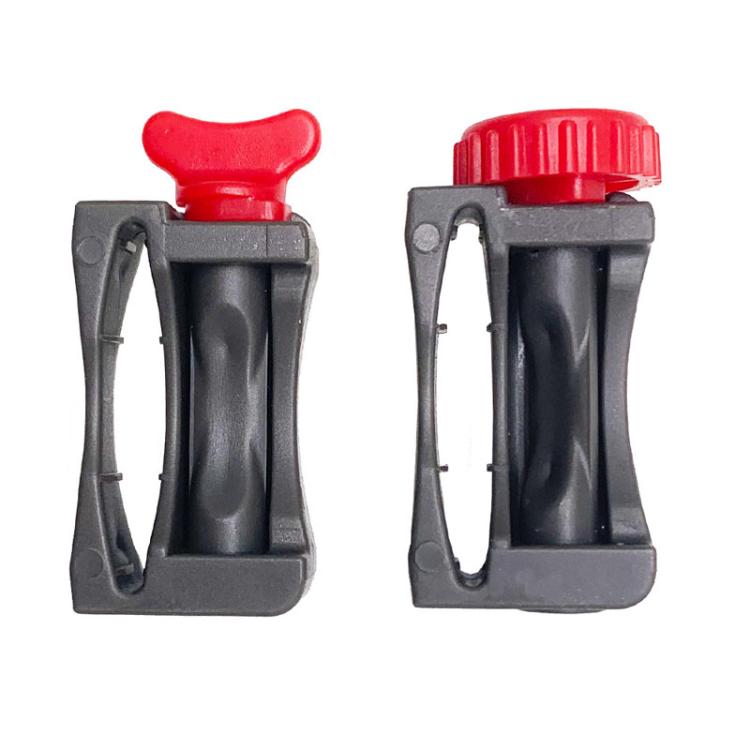 Vacuum switch latch holders showing round and flat red latch styles, black