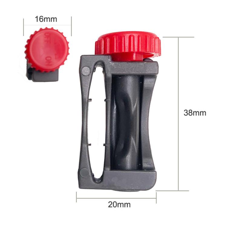 Vacuum switch latch holder with red round latch and size measurements, black