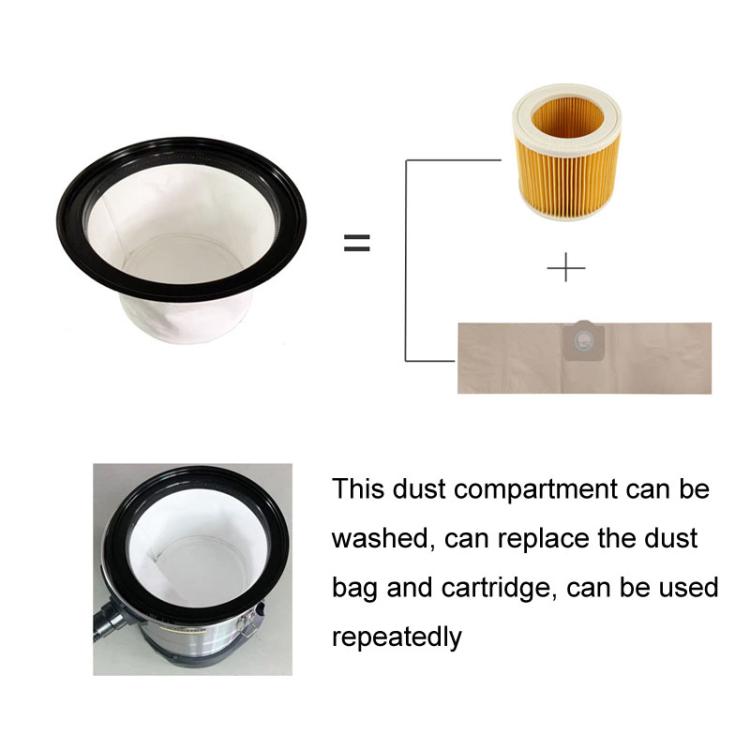 Vacuum dust filter with black rim and white pleated dust bag