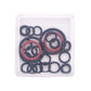Sealing ring set in clear storage box with mixed black and red O-rings