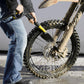 Bicycle wheel rim washing with high-pressure brush and black bristle head