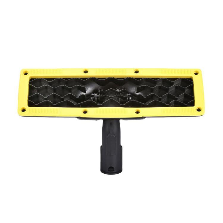 Steam floor brush base with black hex-pattern pad in yellow frame