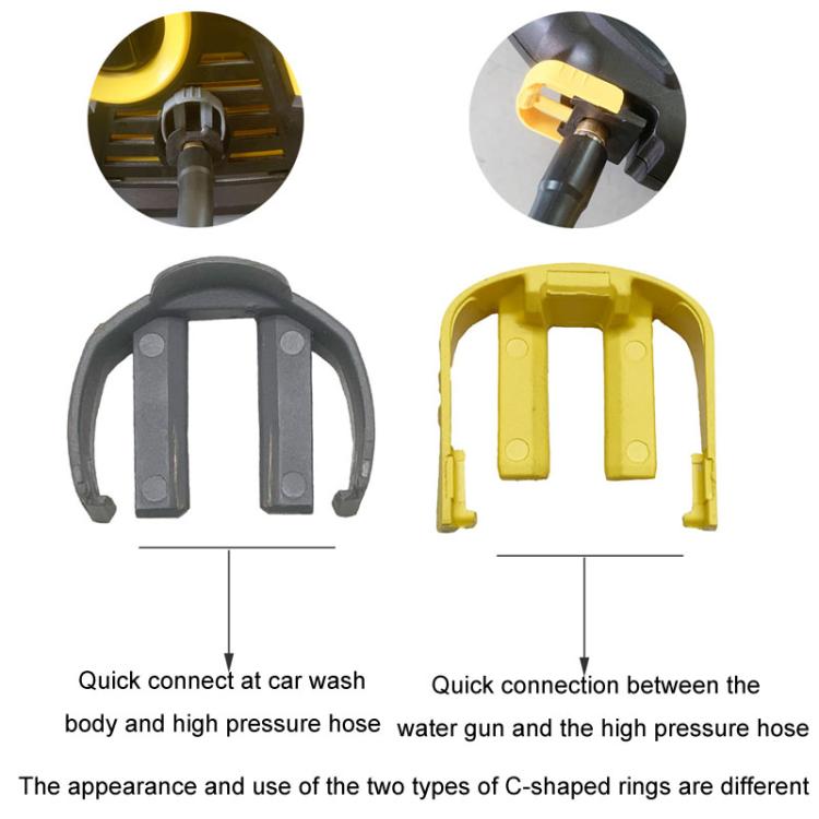 Yellow and black pressure washer sealing ring set with connector clips and ring detail
