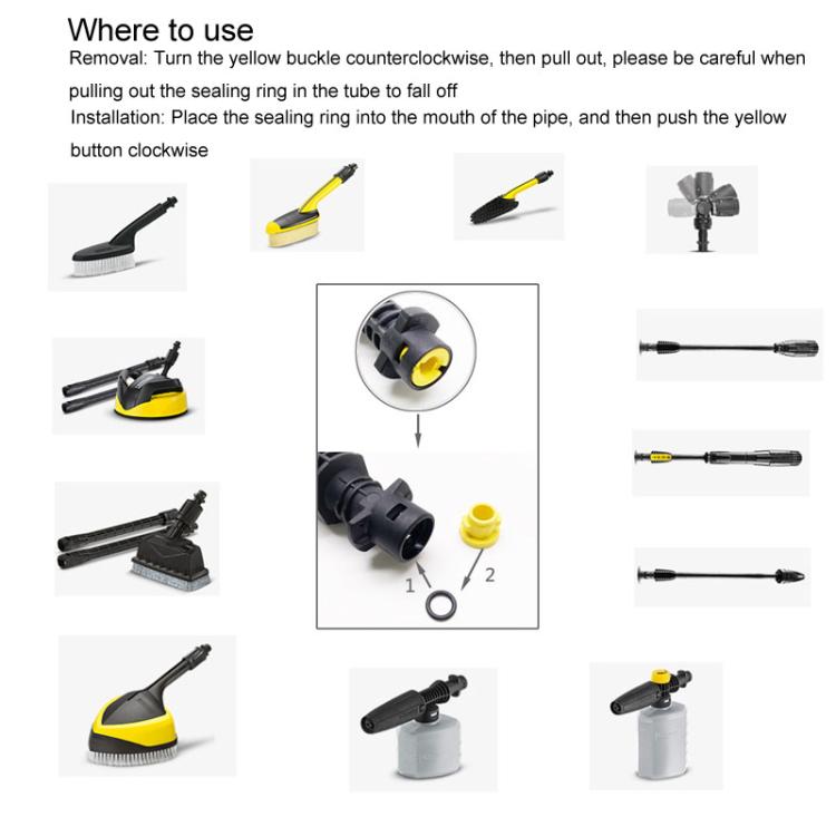Pressure washer sealing ring installation set with yellow O-rings and connector parts
