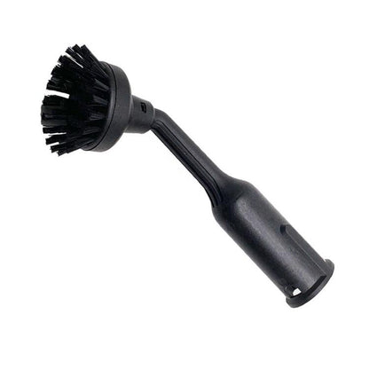 Steam cleaner crevice brush nozzle with black bristles, dark handle