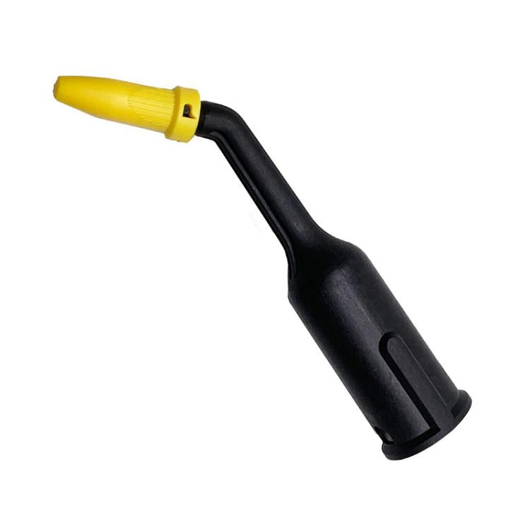 Steam cleaner crevice brush nozzle with yellow collar, black bristles, dark handle
