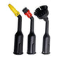 Three steam cleaner crevice nozzles: yellow, red, and black brush heads