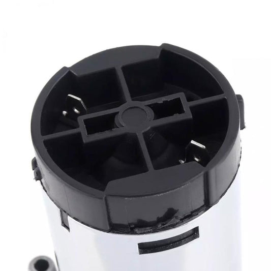 Air horn compressor end housing with internal black fan-like structure and mounting tabs.