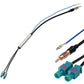Car radio antenna booster wiring with metal antenna tube, pin leads, teal plugs
