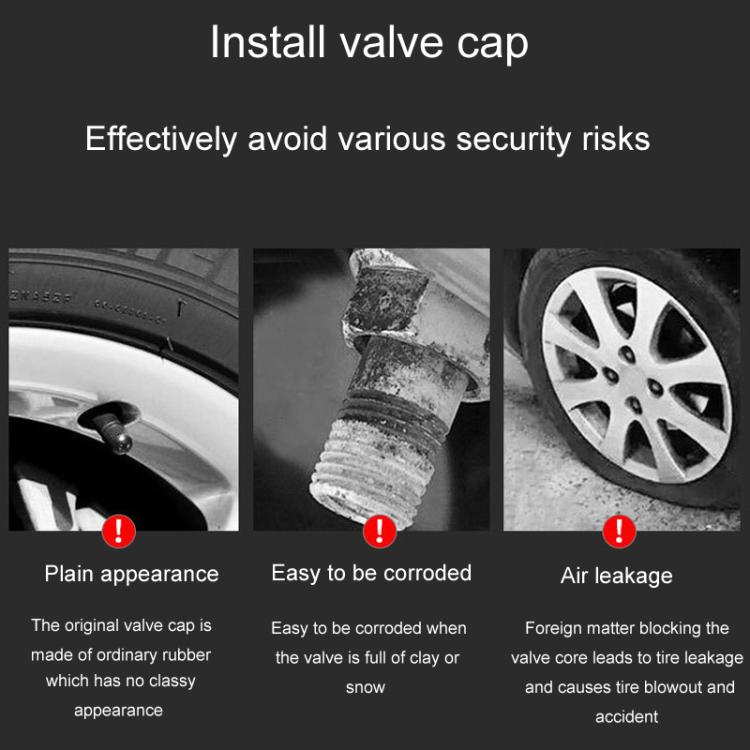 Car tire valve with black valve cap installed