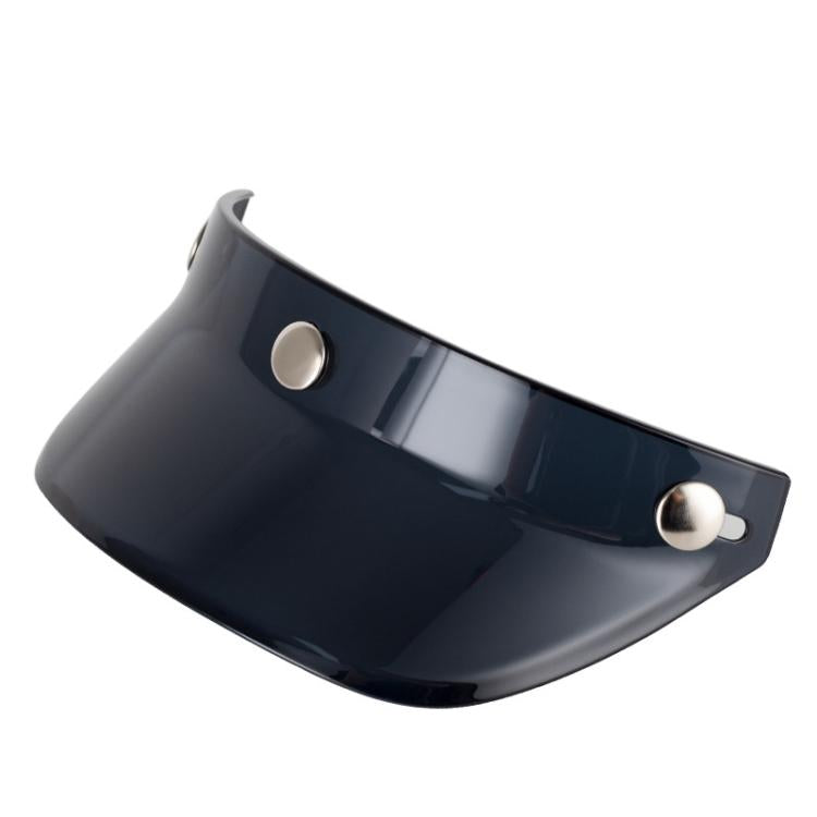 Dark tinted helmet visor brim with three metal snap buttons
