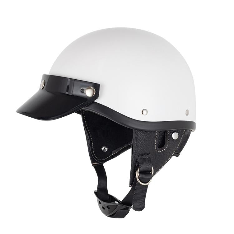 Black helmet visor brim with three metal button mounts on half helmet