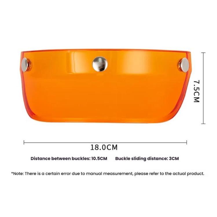 Orange tinted helmet visor brim with three metal snap buttons